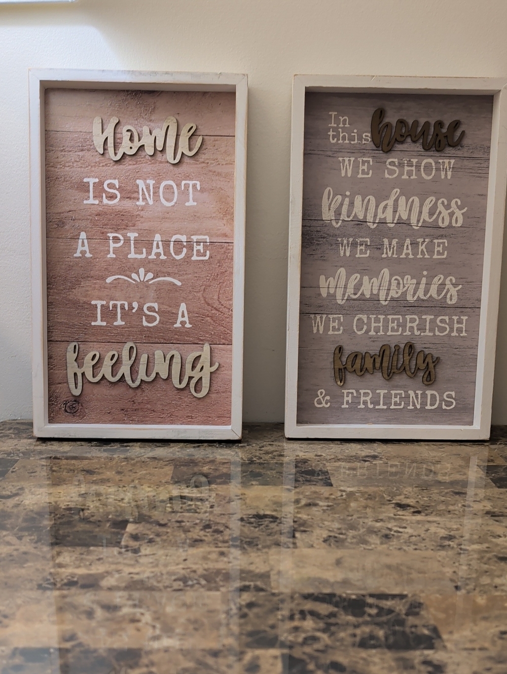 Home Framed Wall Sign - Rustic Pink and Gray Set